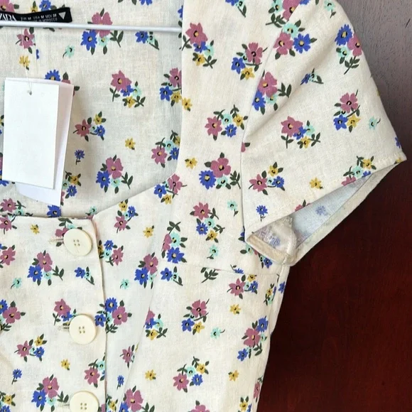 ZARA linen blend floral print cropped top size medium - Picture 10 of 13